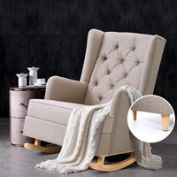 Artiss Rocking Chair Armchair Linen Fabric Beige Gaia Furniture Kings Warehouse 