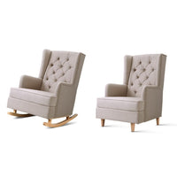 Artiss Rocking Chair Armchair Linen Fabric Beige Gaia Furniture Kings Warehouse 