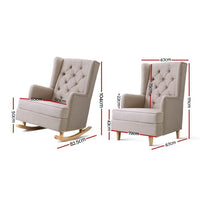 Artiss Rocking Chair Armchair Linen Fabric Beige Gaia Furniture Kings Warehouse 