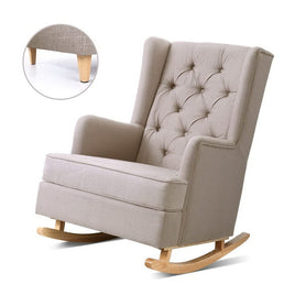 Artiss Rocking Chair Armchair Linen Fabric Beige Gaia Furniture Kings Warehouse 