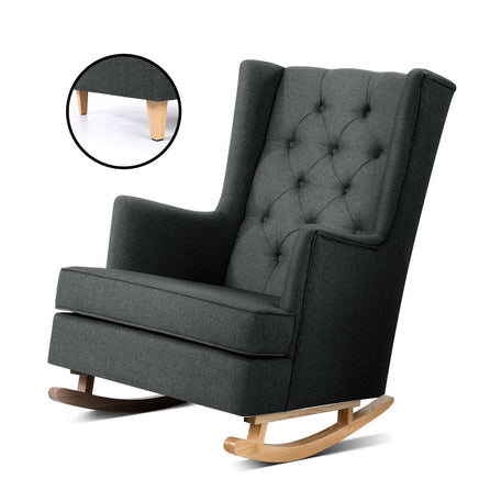 Artiss Rocking Chair Armchair Linen Fabric Charcoal Gaia Furniture Kings Warehouse 