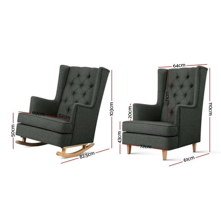 Artiss Rocking Chair Armchair Linen Fabric Charcoal Gaia Furniture Kings Warehouse 