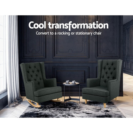 Artiss Rocking Chair Armchair Linen Fabric Charcoal Gaia Furniture Kings Warehouse 