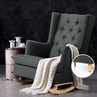 Artiss Rocking Chair Armchair Linen Fabric Charcoal Gaia Furniture Kings Warehouse 