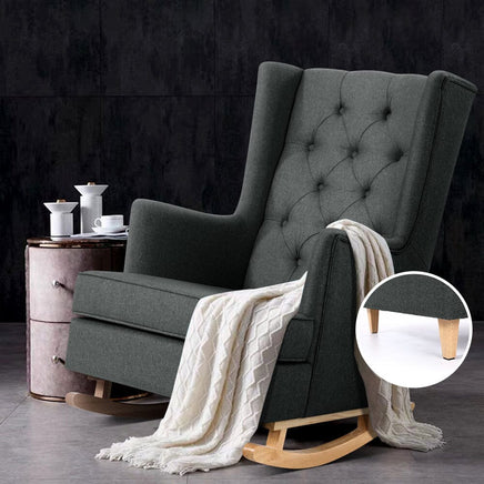 Artiss Rocking Chair Armchair Linen Fabric Charcoal Gaia Furniture Kings Warehouse 