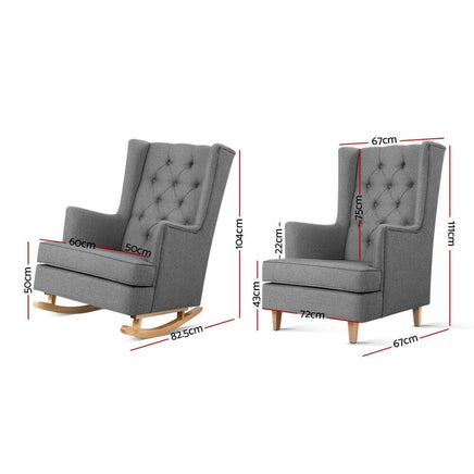 Artiss Rocking Chair Armchair Linen Fabric Grey Gaia Furniture Kings Warehouse 