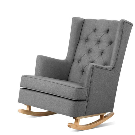 Artiss Rocking Chair Armchair Linen Fabric Grey Gaia Furniture Kings Warehouse 
