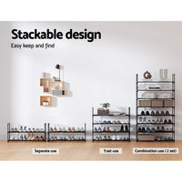 Artiss Shoe Rack 4-tier 16 Pairs Stackable Black Furniture Kings Warehouse 