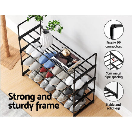 Artiss Shoe Rack 4-tier 16 Pairs Stackable Black Furniture Kings Warehouse 