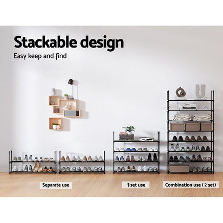 Artiss Shoe Rack 4-tier 16 Pairs Stackable Black Furniture Kings Warehouse 