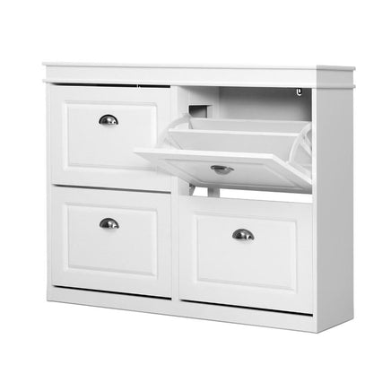 Artiss Shoe Rack Cabinet 16 Pairs 4-tier White Paul Furniture Kings Warehouse 