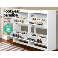 Artiss Shoe Rack Cabinet 16 Pairs 4-tier White Paul Furniture Kings Warehouse 
