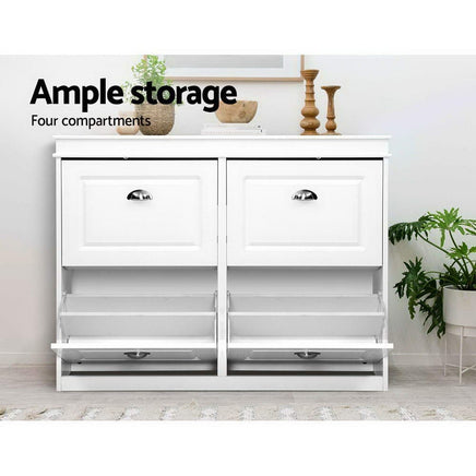 Artiss Shoe Rack Cabinet 16 Pairs 4-tier White Paul Furniture Kings Warehouse 