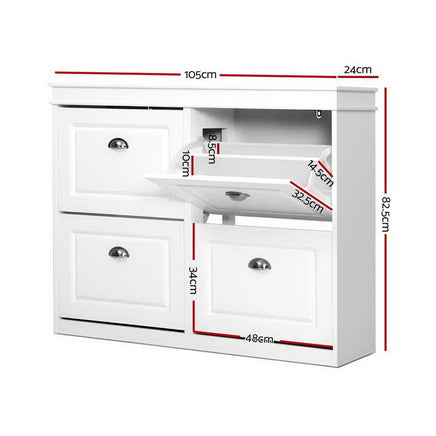 Artiss Shoe Rack Cabinet 16 Pairs 4-tier White Paul Furniture Kings Warehouse 