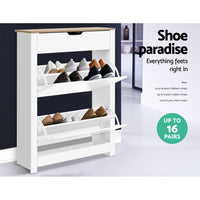 Artiss Shoe Rack Cabinet 16 Pairs White Ana Furniture Kings Warehouse 