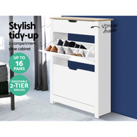 Artiss Shoe Rack Cabinet 16 Pairs White Ana Furniture Kings Warehouse 