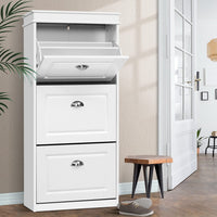 Artiss Shoe Rack Cabinet 18 Pairs 3-tier White Sena Furniture Kings Warehouse 