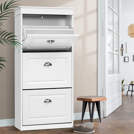 Artiss Shoe Rack Cabinet 18 Pairs 3-tier White Sena Furniture Kings Warehouse