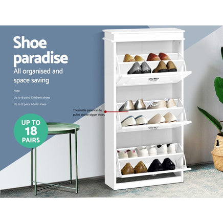 Artiss Shoe Rack Cabinet 18 Pairs 3-tier White Sena Furniture Kings Warehouse 