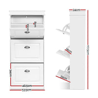 Artiss Shoe Rack Cabinet 18 Pairs 3-tier White Sena Furniture Kings Warehouse 