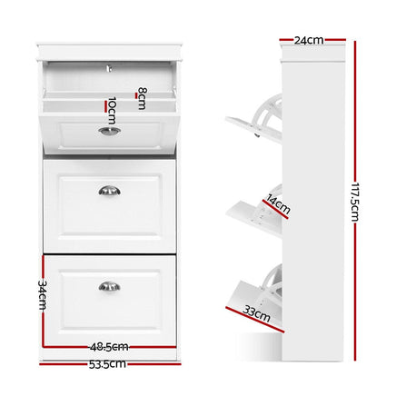Artiss Shoe Rack Cabinet 18 Pairs 3-tier White Sena Furniture Kings Warehouse 