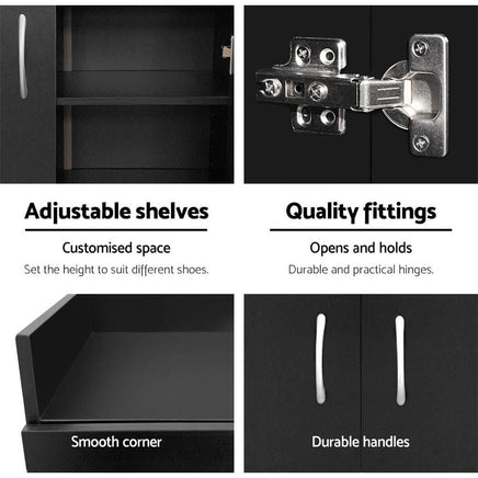 Artiss Shoe Rack Cabinet 21 Pairs Adjustable Shelves Black Clair Furniture Kings Warehouse 