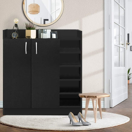 Artiss Shoe Rack Cabinet 21 Pairs Adjustable Shelves Black Clair Furniture Kings Warehouse 