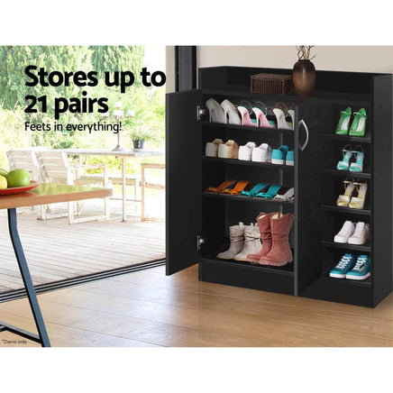 Artiss Shoe Rack Cabinet 21 Pairs Adjustable Shelves Black Clair Furniture Kings Warehouse 