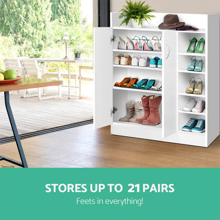 Artiss Shoe Rack Cabinet 21 Pairs Adjustable Shelves White Clair Furniture Kings Warehouse 