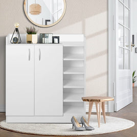 Artiss Shoe Rack Cabinet 21 Pairs Adjustable Shelves White Clair Furniture Kings Warehouse 