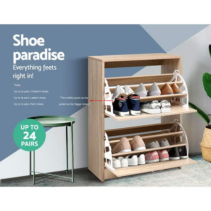 Artiss Shoe Rack Cabinet 24 Pairs 3-tier Wood Nina Furniture Kings Warehouse 