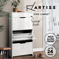 Artiss Shoe Rack Cabinet 24 Pairs White Luna Furniture Kings Warehouse 