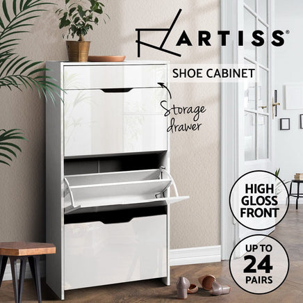 Artiss Shoe Rack Cabinet 24 Pairs White Luna Furniture Kings Warehouse 