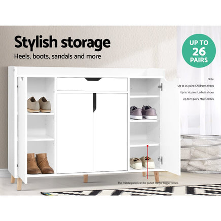 Artiss Shoe Rack Cabinet 26 Pairs Adjustable White Cissy Furniture Kings Warehouse 