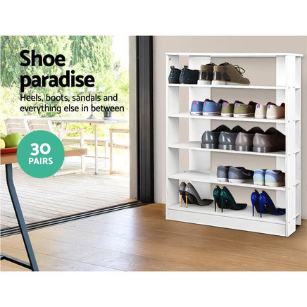 Artiss Shoe Rack Cabinet 30 Pairs 6-Tier Shelf White Furniture Kings Warehouse 