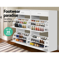 Artiss Shoe Rack Cabinet 36 Pairs Adjustable Shelves White Sara Furniture Kings Warehouse 