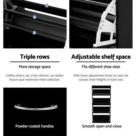Artiss Shoe Rack Cabinet 60 Pairs 4 Doors - Black Furniture Kings Warehouse 