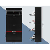 Artiss Shoe Rack Cabinet 60 Pairs 4 Doors - Black Furniture Kings Warehouse 