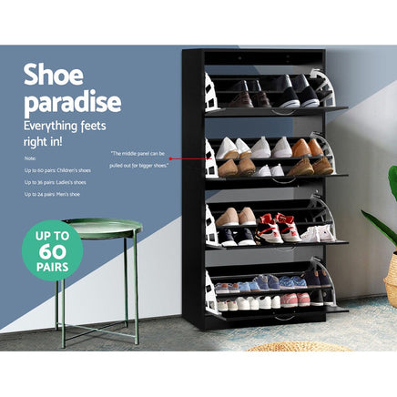 Artiss Shoe Rack Cabinet 60 Pairs 4 Doors - Black Furniture Kings Warehouse 
