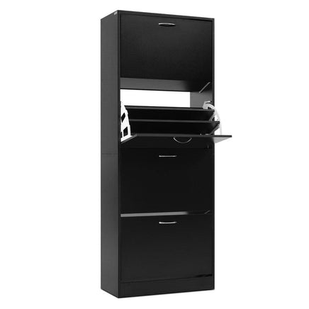 Artiss Shoe Rack Cabinet 60 Pairs 4 Doors - Black Furniture Kings Warehouse 