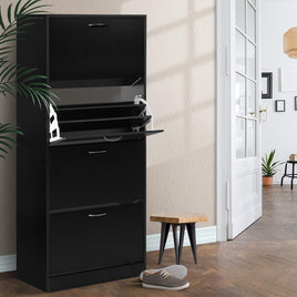 Artiss Shoe Rack Cabinet 60 Pairs 4 Doors - Black Furniture Kings Warehouse 