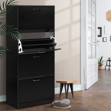 Artiss Shoe Rack Cabinet 60 Pairs 4 Doors - Black Furniture Kings Warehouse 