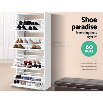 Artiss Shoe Rack Cabinet 60 Pairs 4 Doors - White Furniture Kings Warehouse 
