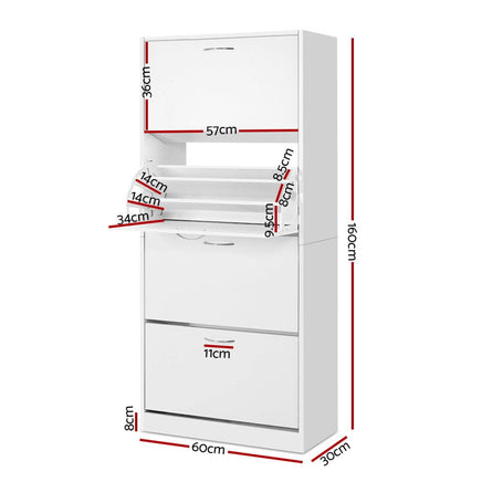 Artiss Shoe Rack Cabinet 60 Pairs 4 Doors - White Furniture Kings Warehouse 