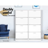 Artiss Shoe Rack Cabinet 60 Pairs 4 Doors - White Furniture Kings Warehouse 