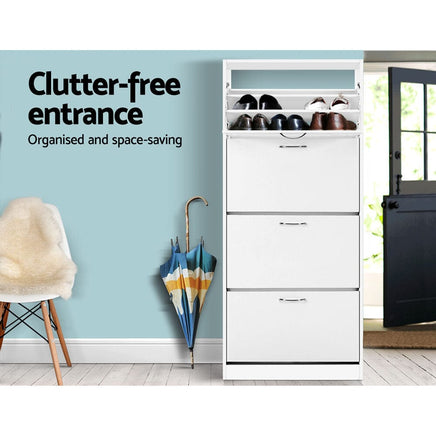 Artiss Shoe Rack Cabinet 60 Pairs 4 Doors - White Furniture Kings Warehouse 