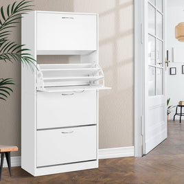 Artiss Shoe Rack Cabinet 60 Pairs 4 Doors - White Furniture Kings Warehouse 