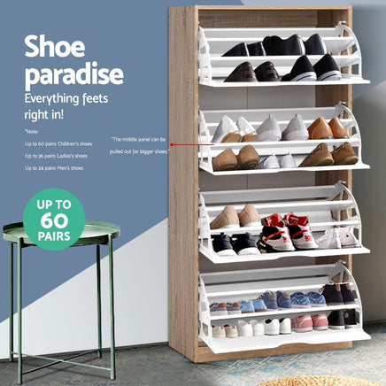 Artiss Shoe Rack Cabinet 60 Pairs 4-tier White Elen Furniture Kings Warehouse 