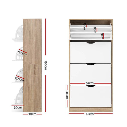 Artiss Shoe Rack Cabinet 60 Pairs 4-tier White Elen Furniture Kings Warehouse 