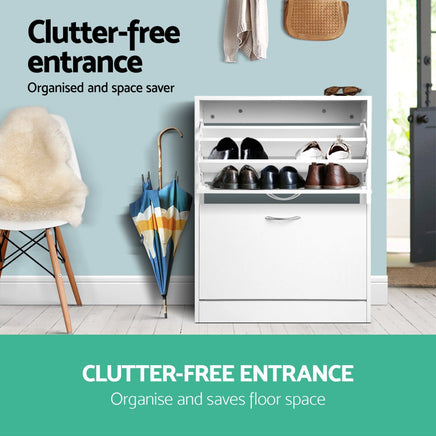 Artiss Shoe Rack Cabinet Adjustable Shelves 24 Pairs White Iris Furniture Kings Warehouse 